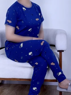 ست تیشرت شلوار طرح خرگوش ۲رنگ آبی کاربنی(چورنیک)